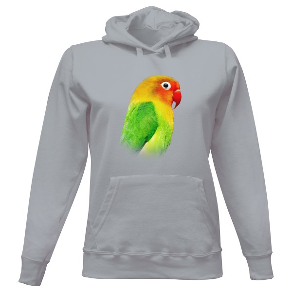 Dámská mikina s kapucí s potiskem Agapornis růžohrdlý