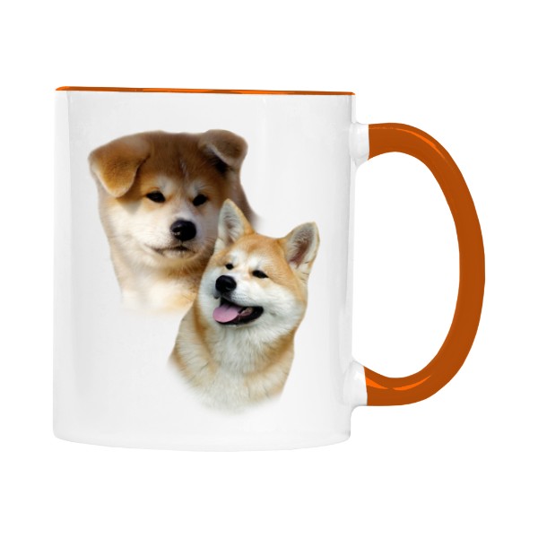 Hrnek malý barevný s potiskem Akita inu - štěnátka