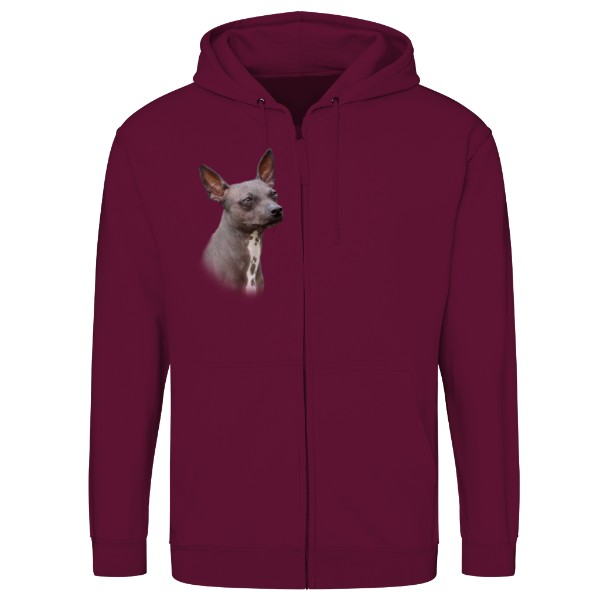 Mikina na zip unisex s potiskem Americký bezsrstý teriér