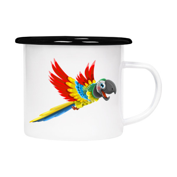 Plecháček - smaltový lem s potiskem Papoušek