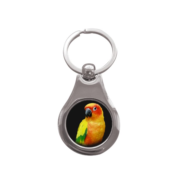 Přívěsek na klíče kolečko s potiskem Aratinga sluneční