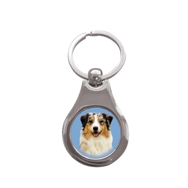 Přívěsek na klíče kolečko s potiskem Australský ovčák -blue merle