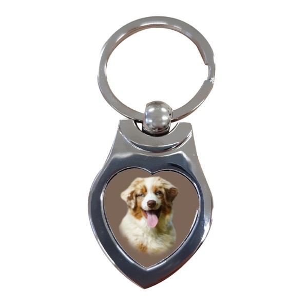 Přívěsek na klíče srdce s potiskem Australský ovčák