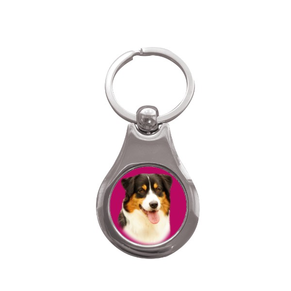 Přívěsek na klíče kolečko s potiskem Australský ovčák -trikolor