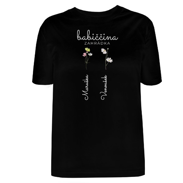 Babiččina zahrádka se jmény dvou vnoučat bílý text