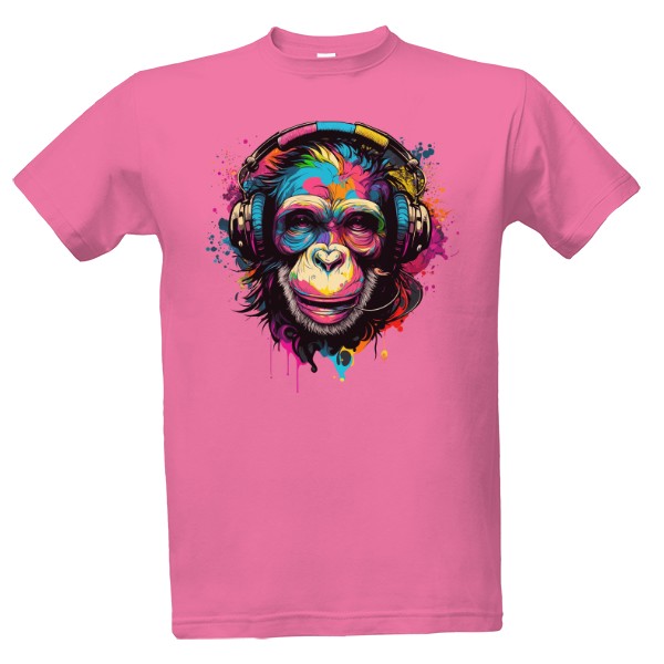 Tričko s potiskem Barevná opice se sluchátkama