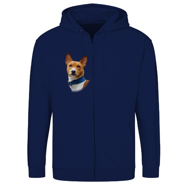 Mikina na zip unisex s potiskem Basenji