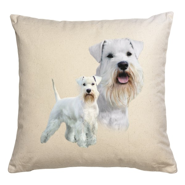 Polštář bavlněný  s potiskem Malý bílý knírač