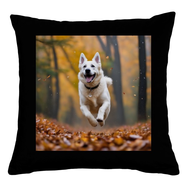 Polštář bavlněný  s potiskem Bílý švýcarský ovčák 