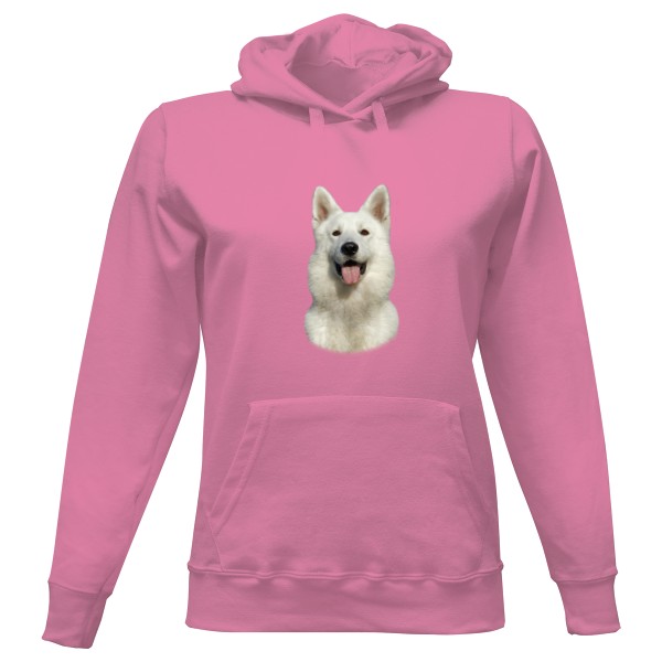 Dámská mikina s kapucí s potiskem Bílý švýcarský ovčák