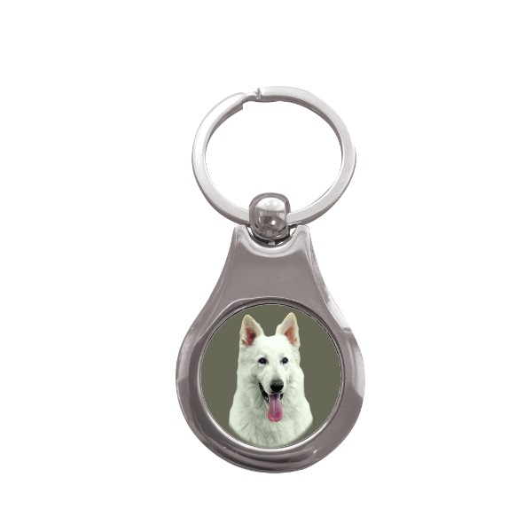 Přívěsek na klíče kolečko s potiskem Bílý švýcarský ovčák
