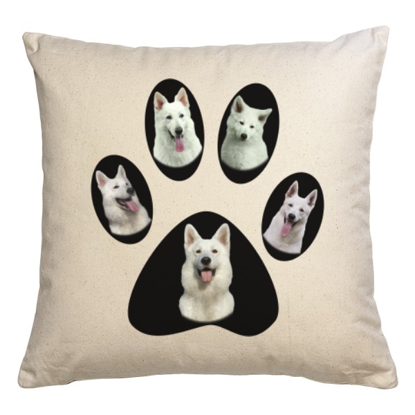 Polštář bavlněný  s potiskem Bílý švýcarský ovčák