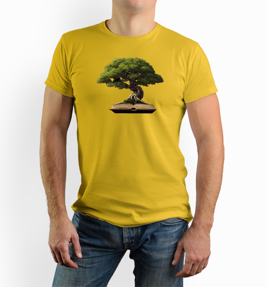 Tričko s potiskem bonsai strom a kniha