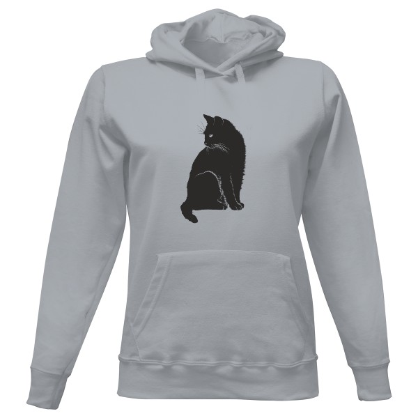 Dámská mikina s kapucí s potiskem Černá kočka