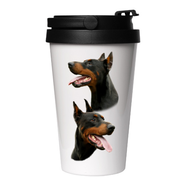 Cestovní nerezový hrnek s potiskem Dobrman