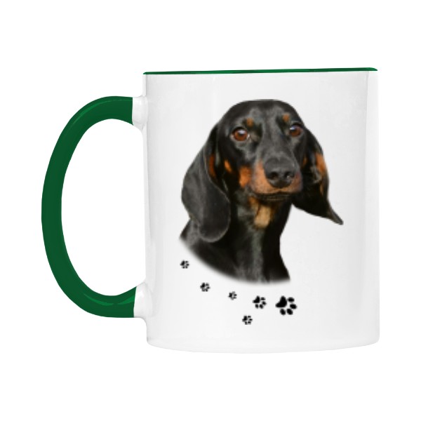 Hrnek malý barevný s potiskem Hladkosrstý jezevčík