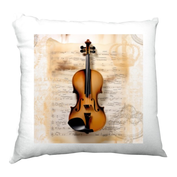 Polštář saténový s potiskem Housle a noty