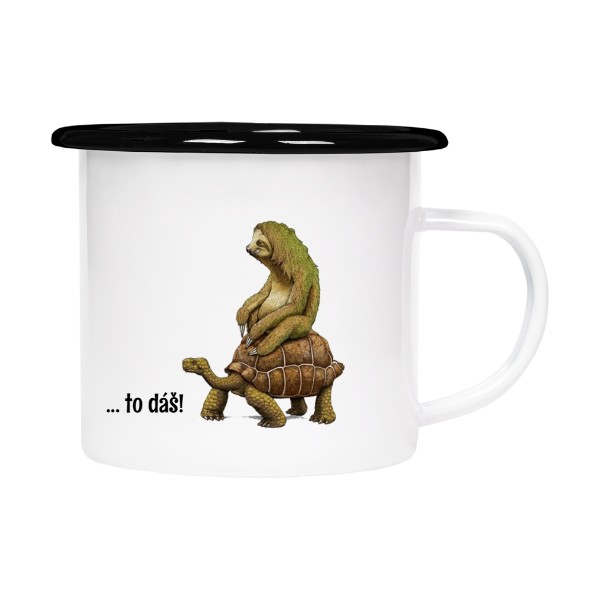 Plecháček - smaltový lem s potiskem Hrníček lenochod, to dáš