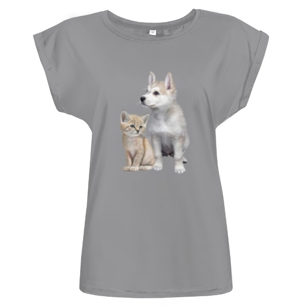 Tričko s potiskem Sibiřský husky a kočka