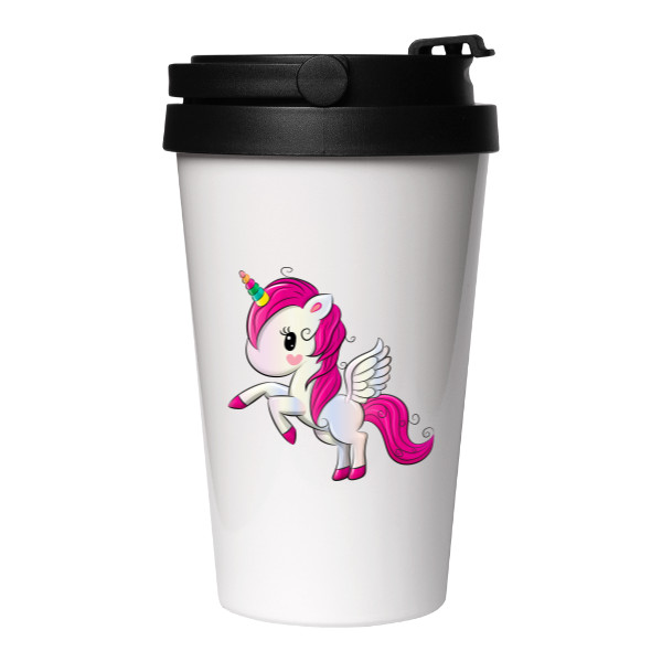 Cestovní nerezový hrnek s potiskem Jednorožec