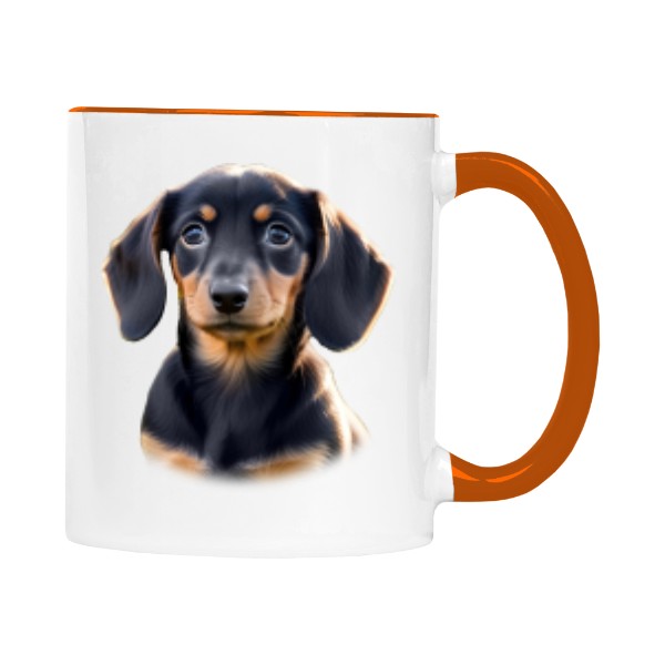 Hrnek malý barevný s potiskem Hladkosrstý jezevčík