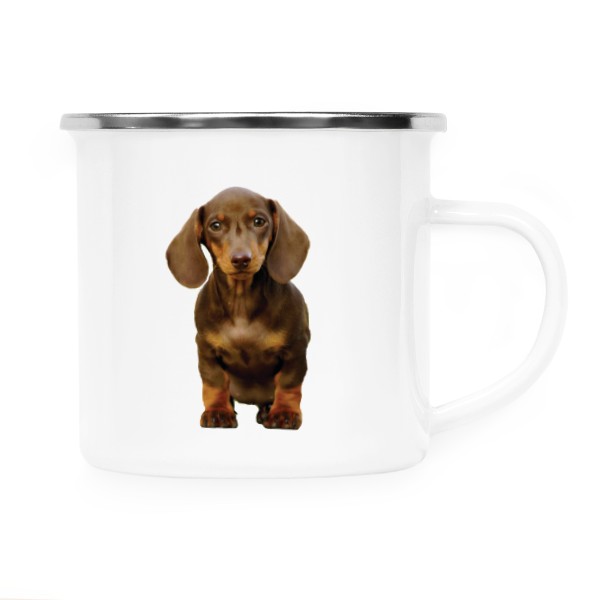 Barevný plecháček - nerezový lem s potiskem Jezevčík