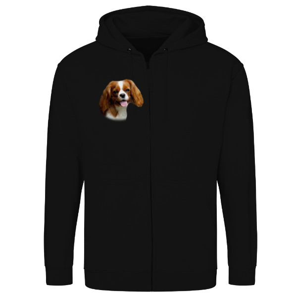 Mikina na zip unisex s potiskem Kavalír King Charles Španěl