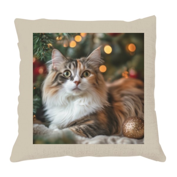 Polštář lněný vzhled s potiskem Kočka