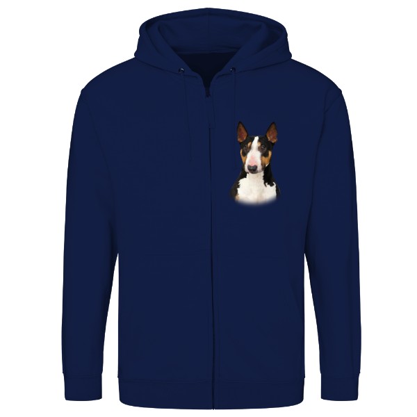 Mikina na zip unisex s potiskem Mini bulteriér