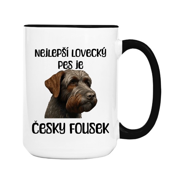Hrnek velký barevný s potiskem Nejlepší lovecký pes - Český Fousek hrnek