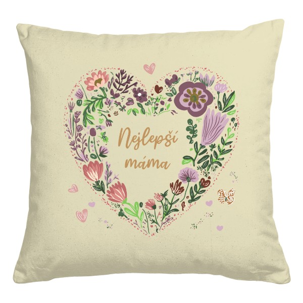 Polštář bavlněný  s potiskem Nejlepší máma květinové srdce polštářek