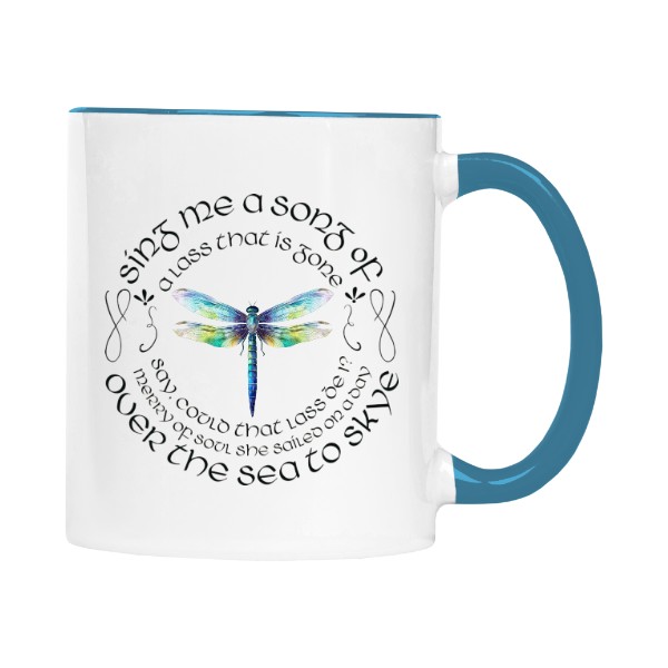 Hrnek malý barevný s potiskem Outlander design Sing me a song s vážkou