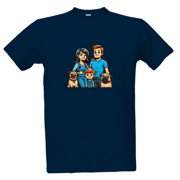Tričko s potiskem Rodina s mopsíky