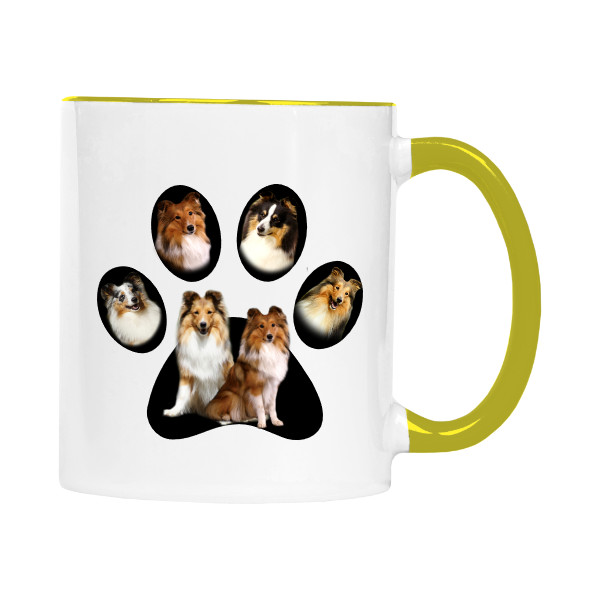 Hrnek malý barevný s potiskem Šeltie