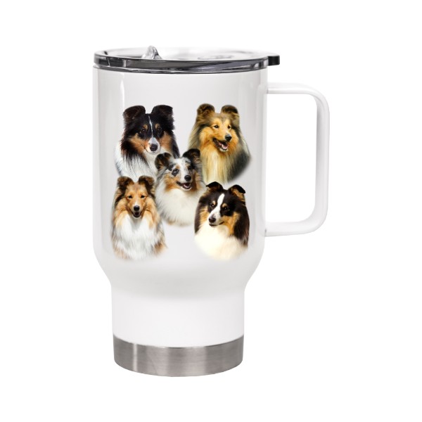 Cestovní termohrnek s uchem s potiskem Šeltie