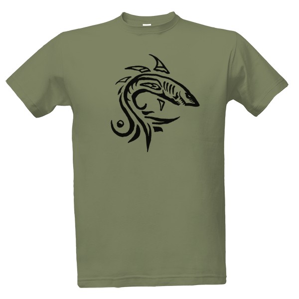 Tričko s potiskem Skákající žralok tribal style