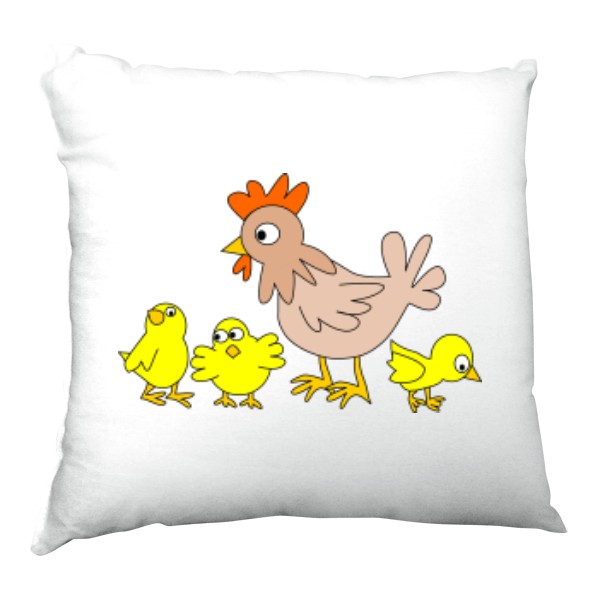 Polštář saténový s potiskem Slepice a kuřátka
