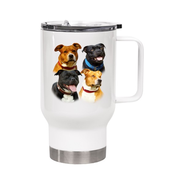 Cestovní termohrnek s uchem s potiskem Stafordšírský bulteriér