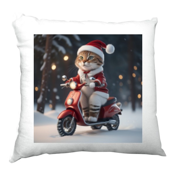 Polštář saténový s potiskem Vánoční kočička