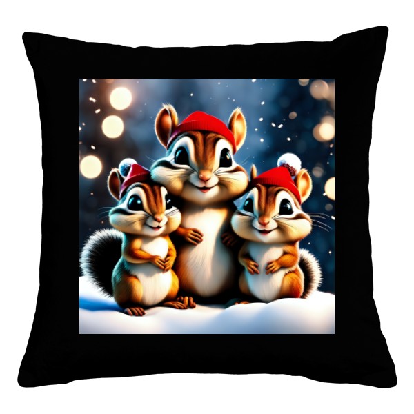 Polštář bavlněný  s potiskem Vánoční veverky