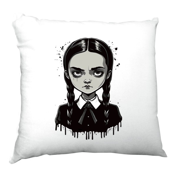 Polštář saténový s potiskem Wednesday Addams