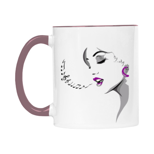 Hrnek malý barevný s potiskem Žena a noty